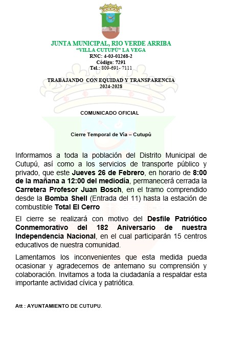 Cierre Temporal de Vía – Cutupú